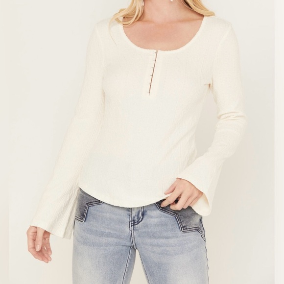 IDYLLWIND WOMEN'S IVORY WADE LONG SLEEVE HENLEY SHIRT Size L NWOT - Picture 1 of 5